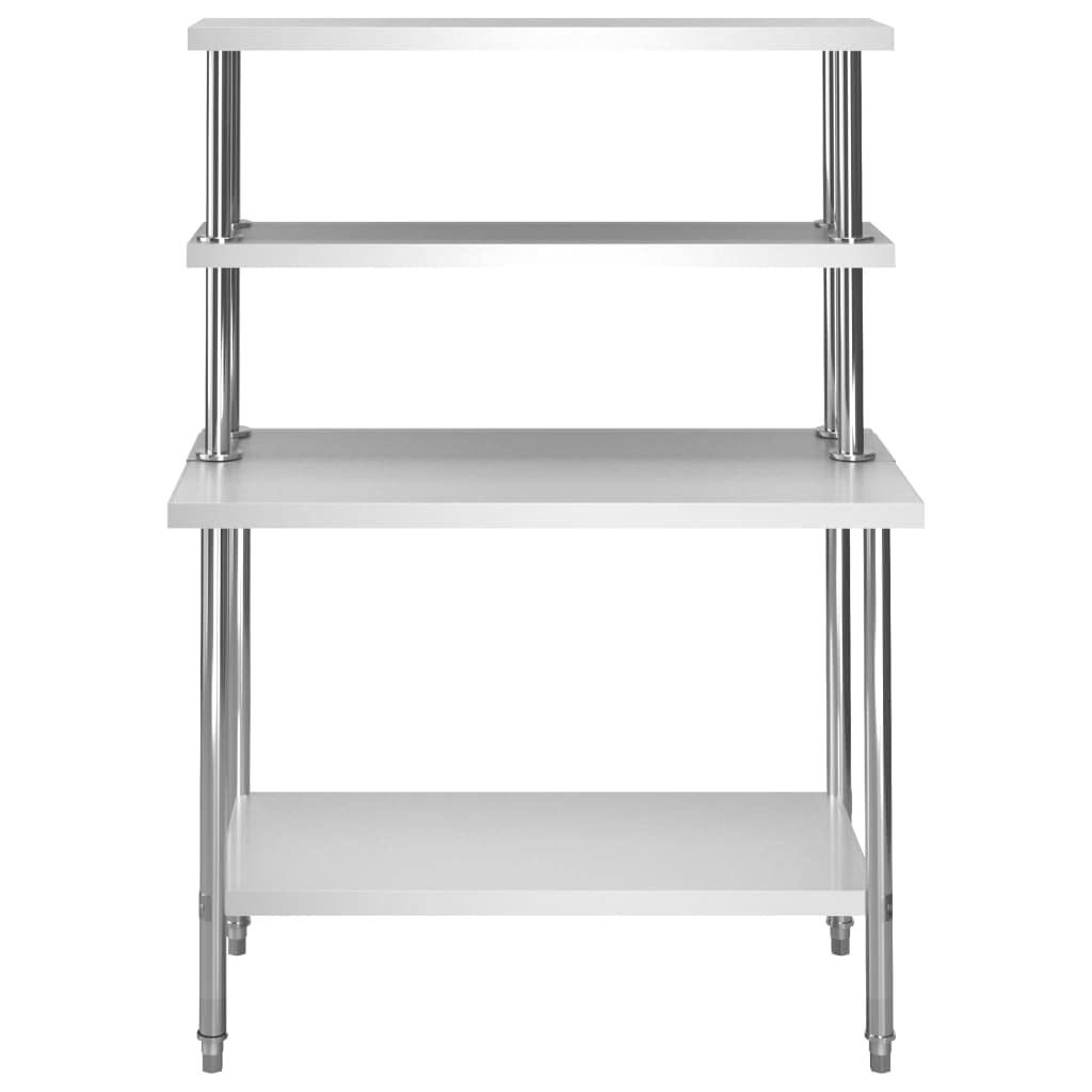 vidaXL Tavolo da Lavoro Cucina con Mensola Scaffale Ripiano Banco Credenza Buffet Dispensa Scaffalatura Bancone Cucina Mobile in Acciaio Inox