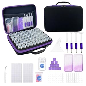 Contenedores de almacenamiento de arte de diamantes con herramientas de taladro de puntos, estuche organizador de cuentas de 60 ranuras para kits de arte 5D, caja de manualidades portátil