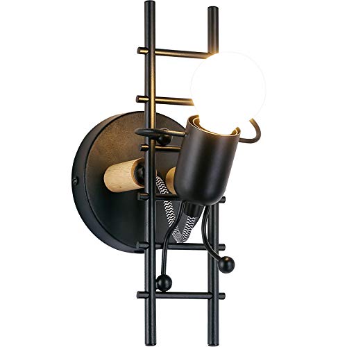 BarcelonaLED Aplique de Pared Humanoide Vintage Nordico Creativo Industrial Rustico Negro con Muñeco Articulado y Escalera...