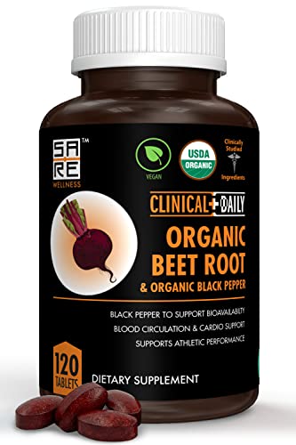 Clinical Daily USDA Organic Beet Root Powder Tablets for Fast Dissolution. 1350mg Beets Blood Circulation Supplements Support Blood Pressure, Energy, High Athletic Performance. Non-GMO 120 Beet Pills -  SaRe Wellness, CDVITCBR60T