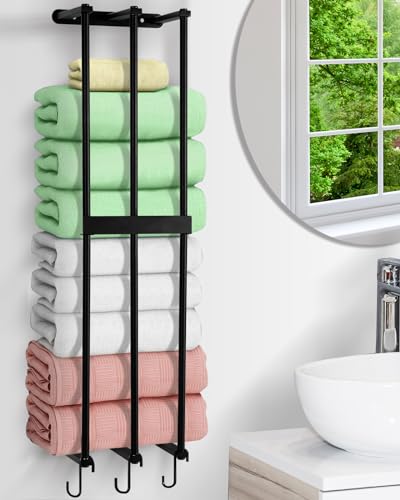 XIAPIA Towel Rack for Bathroom, Steel Towel Rail or Bathroom Wall, Wall Towel Rack for Rolled Towels Storage for Small Bathroom, Wall Mounted Towel Shelves for Bathroom Organizer, 75x20x15cm