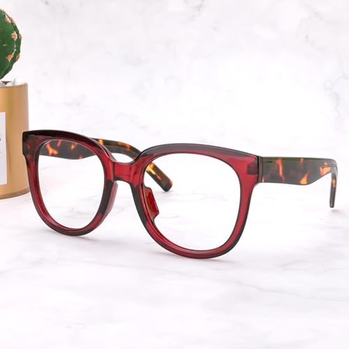 Image of Zeelool Unisex Retro Oversized Square Blue Light Blocking Glasses Harrell ZOP049594-02 Dark-Red