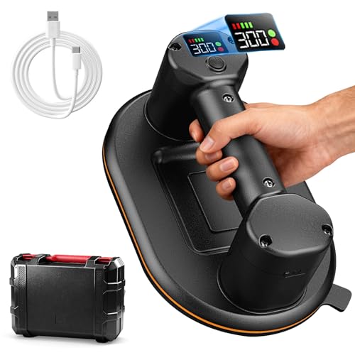 Electric Vacuum Suction Cup Lifter with 300kg Capacity Heavy Duty 24cm Oval Glass Suction Cup with Dual Motor LCD Display and USB C Rechargeable Design for Glass Tiles Metal Marble and Panels
