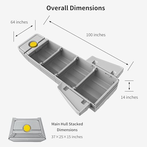 Kayak de pêche pliable, coque rigide durable, facile à ranger et à transporter, tient dans le coffre de la voiture, parfait pour 2 à 4 personnes