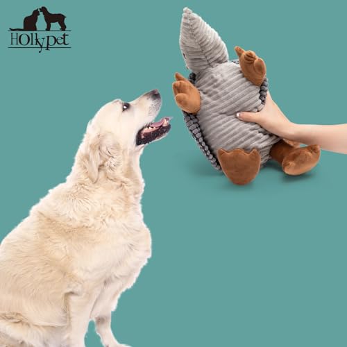 Image of Hollypet Plush Dog Squeaky Toy Stuffed Armadillo Animal Pet Puppy Chew Toys with Clean Teeth for Small Medium Large All Breed Sizes Dogs, Dark Gray, 10 in