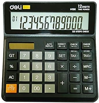 deli WM19620 Smart Series Desktop Basic Calculator with Tax & GT Keys 12 Digit, 120 Step Check, Dual Power, Check and Correct Tax Calculator - Black