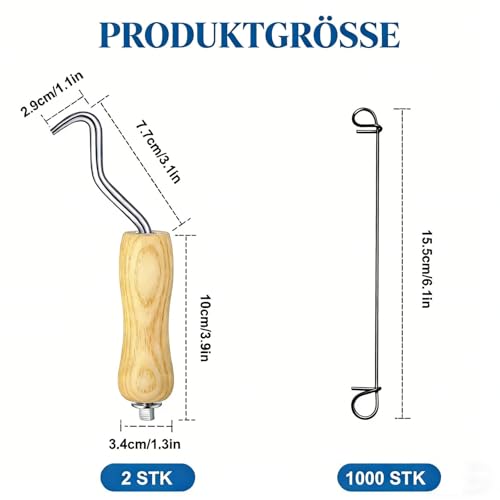 1000 Stück Geglühtes Doppelschleifen-Drahtbügel (16 Gauge, 6 Zoll) + 2 Stück Drahtbügel-Werkzeuge – Kohlenstoffstahl für Garten, Zaun & Handarbeit