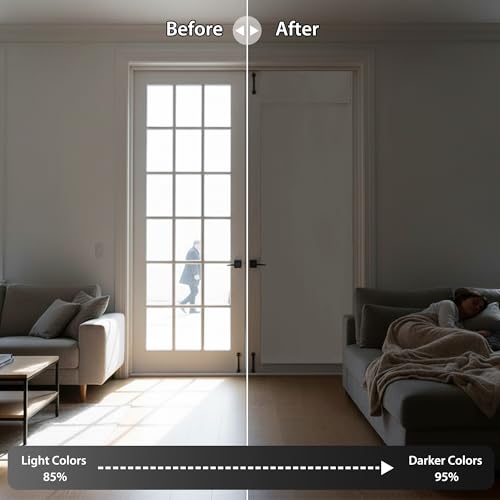 Image of RYB HOME Blackout Door Window Curtain, Self-Ahensive Blinds Privacy Room Darkening for Glass Window /Front French Door, W26 x L69 inch, Natural, 1 Pc