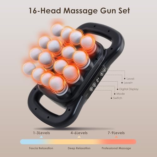 Image of 16 Head Massage Gun Set, Deep Tissue Percussion Massager, Black