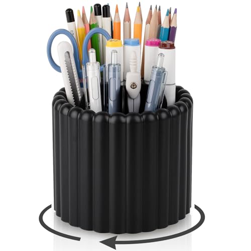 Image of Anyoifax 360 Rotating Pen Holder 7 Slots Desk Organizer Removable Pencil Cup Plastic Art Supplies and Accessories Desktop Storage Box Caddy for Office, School, Home (Black)