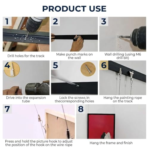 Image of HASTHIP Picture Hanging Wire Hooks Kit Adjustable Stainless Steel, 2 Pcs