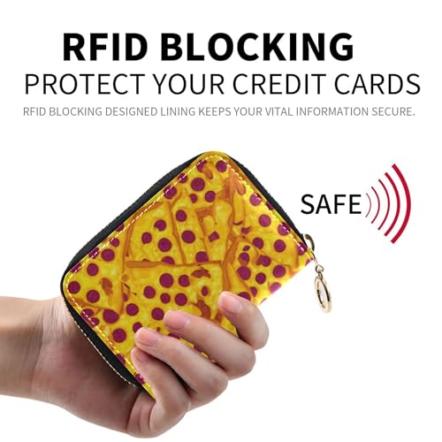 Small Wallets for Women Cute Card Holder Wallets RFID Blocking Leather Zipper Wallet with Coin Pocket Yellow Pizza Cheese Slices2