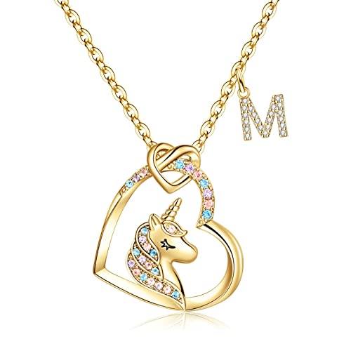 Storup Unicorns Gifts For Girls Necklace, 14K Gold Plated Initial M Heart Unicorn Necklace Girls Jewelry Unicorn Initial Necklaces For Teen Girls Women Unicorns Gifts Birthday Gifts For Girls #TOP21