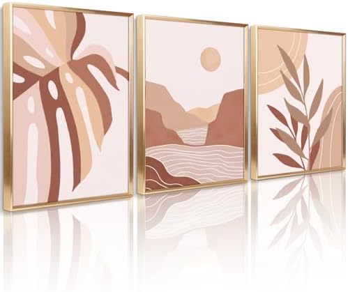 ArtbyHannah Modern Gold Framed Wall Art, Boho Canvas Wall Decor f...