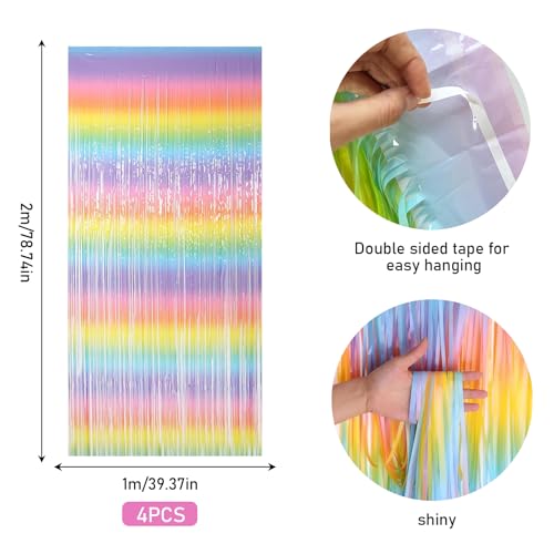 BDHYYM 4 Stück Lametta Vorhang Bunt Regenbogen Deko Luftschlangen Deko Glitzer Vorhang Geburtstag Deko Fransenvorhang Glitzervorhänge für Party deko Geburtstagsdeko Dekorations Bühnendekor (1mx2m)
