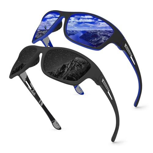 Image of KUGUAOK Polarized Sports Sunglasses for Men Driving Cycling Fishing Sun Glasses 100% UV Protection Goggles, 2packblack+dark Blue, 1
