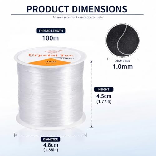 Image of Beadsnfashion 100M Elastic Thread for Jewellery Making (1.0 mm) - Clear Elastic String for Jewellery Making, Strong Stretch Cord for Beading & Crafts.