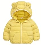 bebeone Toddler Winter Coats Puffer Padded Jacket Baby Boys Girls Bear Hoods Down Jacket Light Weight Infant Outerwear,Yellow-120