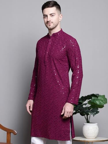 Image of Lucknow Chikan Men's White Pure Cotton Kurta Pajama Set, Full Booty