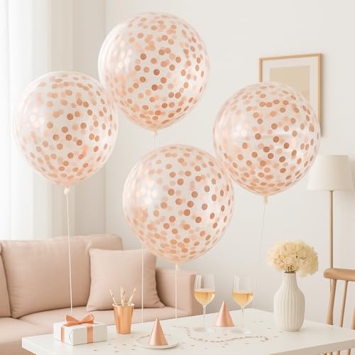 Image of Wanna Party 5 Pieces 24 Inch Jumbo Bubble Confetti Bobo Balloons Including Gold Confetti for Wedding Birthday Anniversary Christmas Decorations (Rose Gold)