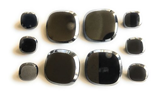 Pewter Button Set -Square Mirror Design Glass_ Gun Metal Buttons ~ for Blazer, Suits, Sport Coat, Uniform, Jacket, Dresses 10 Pc.