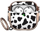 Maxjoy for AirPods 4 Case with Lock, Cute AirPods 4 Case Lock Protective Hard AirPod 4 Generation Cover for Women Men with Keychain Clip for AirPod 4th Generation Cover 2024, Cow Print