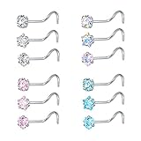 ZS 9-12PCS 20g Surgical Stainless Steel Nose Stud Ring Piercing Nose Bone/L Shaped/Nose Screws Rings Set (12pcs nose screws style)