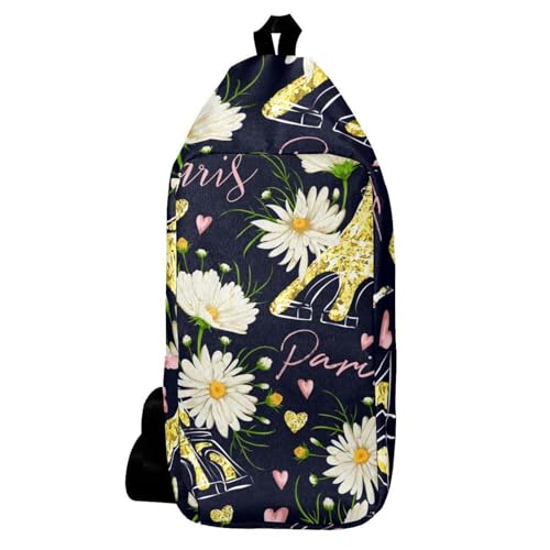 Sac à dos à bandoulière imprimé tour pailletée et camomille multicolore 16x36.5cm