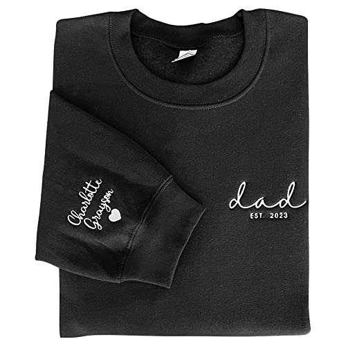 Personalized Dad Est Embroidered Crewneck Sweatshirt, Custom Embroidered Dad Est With Kid Names & Heart On Sweatshirt, Dad Sweatshirt Men Embroidery, Unique Gift For Dad, Birthday Christmas Dad Daddy #TOP2