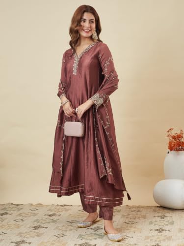 Image of MOKOSH Women's Silk Embroidery Anarkali Kurta Pant with Dupatta | Anarkali Kurta Set |Ethnic Kurta Set for Women |Floral Kurta 7 Colour Options Available |3 Piece Outfit