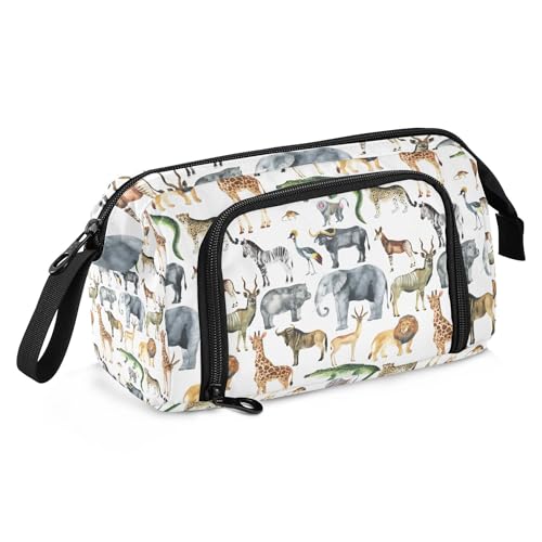 Image of Fisyme Zoo Animals Giraffe Elephant Pencil Case Large Capacity Pen Bags Box Big Makeup Pouch Organizer