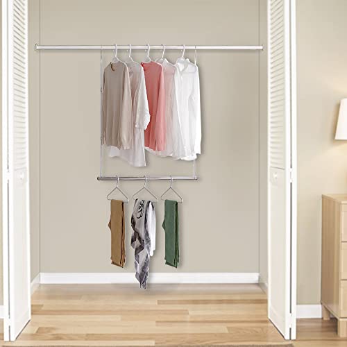 Storage Maniac Hanging Closet Rod, Adjustable Width And Height Closet Hanging Organizer, Space-Saving Clothes Hanging Bar, Closet Extender Hanging Rod Double Closet Hanging Rod, 1 Pack Chrome #TOP3