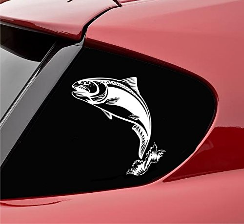 Slap-Art Salmon Splashing Fish Vinyl Decal Sticker (White)