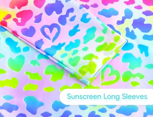 Image of Girls Swimsuit Long Sleeve Rush Guard Bathing Suit Swimwear with Bikini Bottom Sun Protection