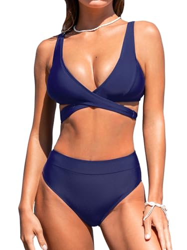 CUPSHE Women's Bikini Sets High Waisted Two Piece Swimsuit V Neck Wrapped Front Bathing Suit Cutout Back Self Tie - Main Image