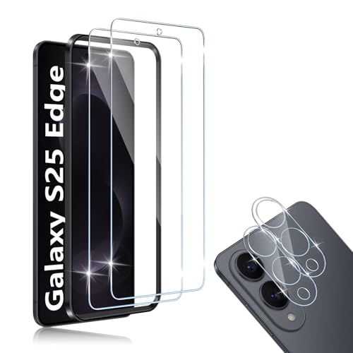 HidWee Screen Protector Compatibile con Samsung Galaxy S25 Edge 2 Pezzi Vetro Temperato + 2 Pezzi Pellicola Fotocamera, Senza Bolle, Anti Graffio, 9H Durezza Pellicola Protettiva