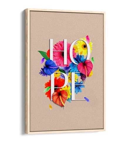 Impression sur toile fleurs multicolores 50x75 cm cadre chêne