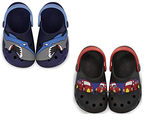 Kit com duas Sandalia Babuche Masculino Infantil Menino Calce Fácil - Tubarão Azul Marinho e Carro P