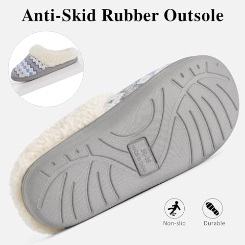 Image of Evshine Warm Knit House Slippers for Women Comfy Wool-Like Lined Chenille Slippers with Memory Foam and Indoor Outdoor Soles
