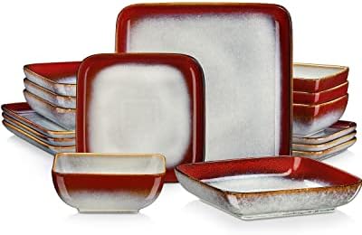 vancasso Soho Stoneware Square Dinner Set Black 16 Piece Kitchen Dinnerware Service Plate Crockery Set with 16-Piece Dinner Plates, Dessert Plate,Bowls and Mugs, Service for 4