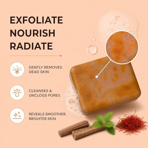 Image of Sandalwood & Saffron Handmade Bath Magic Soap for Tan Removal and Skin Brightening, Paraben Free, for Men & Women, 100g (Pack of 1)
