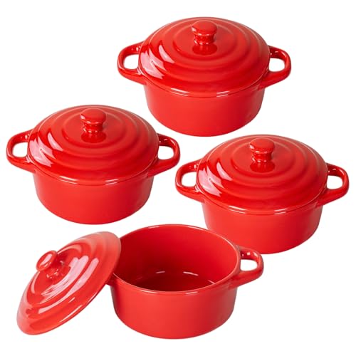 Mini Cocotte 4�Z�b�g 15�I���X �Z���~�b�N�~�j�_�b�`�I�[�u�� �W�Ǝ����t�� �����ȃL���Z���[���M �x�[�L���O�p �X�t�� �Ă��َq�p �I�[�u�������W �H��􂢋@�Ή� ���b�h