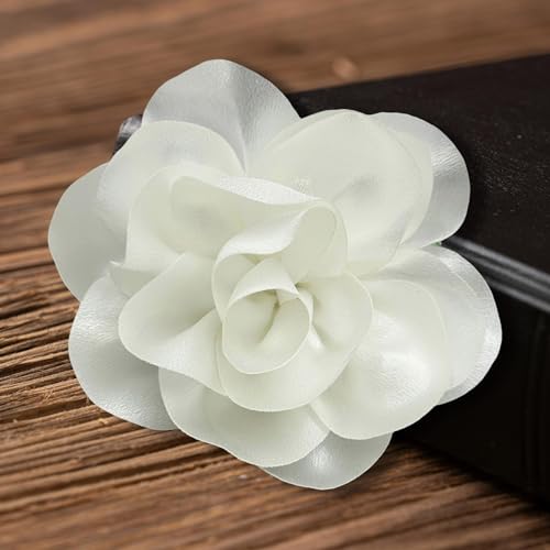 Image of Dainty Satin Fabric Flower Brooches for Women Large Rose Floral Brooch for Party Dance Wedding Banquet Elegant Camellia Fashion Brooch Pin for Women Girl 5.5inch