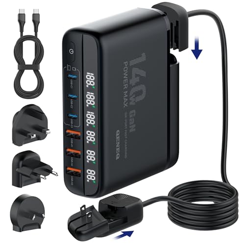 GaN 140W USB C Charger Block 6 Port Multi USB Charging Station Hub Power Digital Display 100W Laptop...