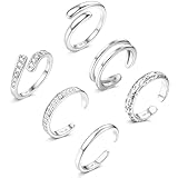 Adramata 6 Pcs Anillo Pie de Mujer Oro Relleno 14K Ajustable Abierto Pie Dedo Anillos Juego Lindo CZ Flor Corazón Simple Dedo Cola Anillos Joyería de Pie de Playa de Verano Oro Plata