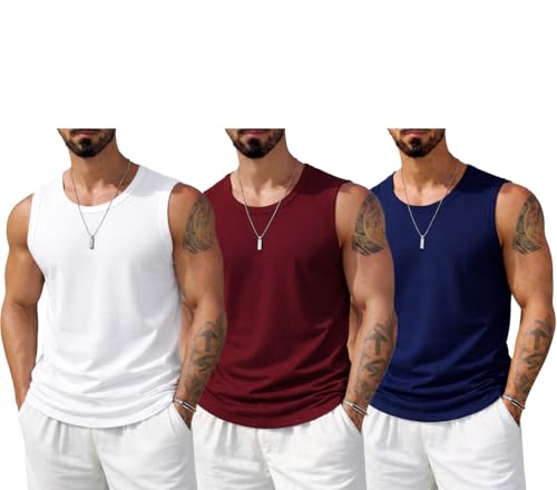 Image of Veirdo Men's Sleeveless Cotton T-Shirt, Solid Plain Sando for Beach Wear, Casual Wear & Summer Comfort, Comfortable Fabric (Sizes S to 2XL) (Pack of 3)