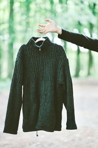 Men’s Thick Knit Pullover Sweater | Warm Ribbed Fleece-Lined Half-Zip Winter Jumper with High Collar – Black3