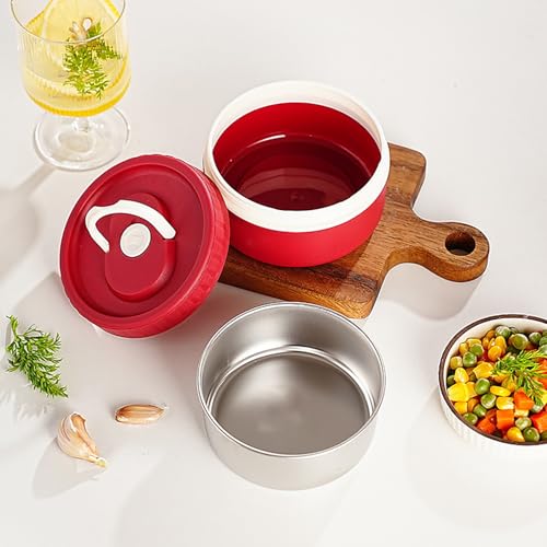Image of House of Quirk 304 Stainless Steel Bento Lunch Box for Adults, 4 Stackable Containers with Insulated Thermal Case, Microwave Safe & Portable (Red)
