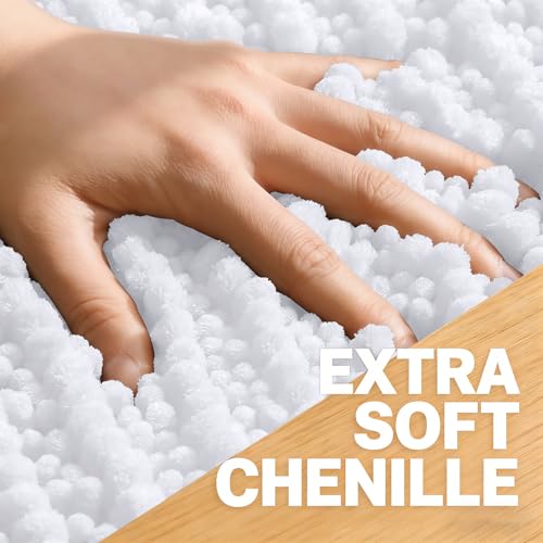 Image of OLANLY Long Bathroom Rugs Runner 47x24, Thick Soft and Absorbent Chenille Bath Mat, Non-Slip, Machine Washable Quick Dry Bath Rugs for Tub Shower Floor, Home Decor Accessories, White