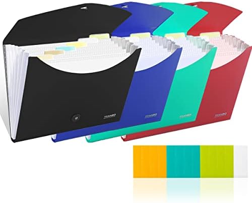 Accordion File Organizer with 7 Pockets (Pack of 4), TRANBO Letter Size/A4 Expanding File Folder with Index Tabs, Expandable Plastic Document Organizer for Business Travel School Office Home